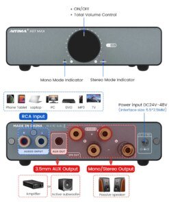 Alternative view of AIYIMA A07 MAX TPA3255 Audio Power Amplifier 2.0 Stereo Amplify 300Wx2 PBTL Mono Sound Amplifier 600W Home Speaker Amplificador