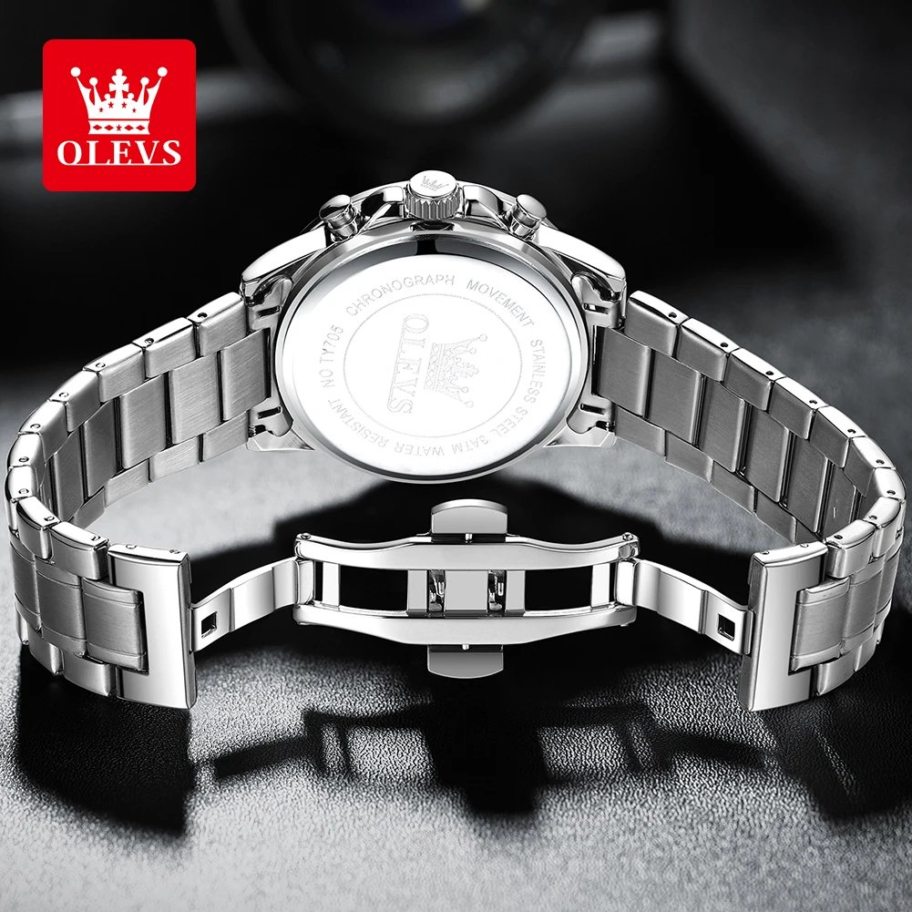 OLEVS TY705 Men's Watches Chronograph Stainless Steel Waterproof Business Multi-functional Original Exclusive Wristwatch for Men - Image 3